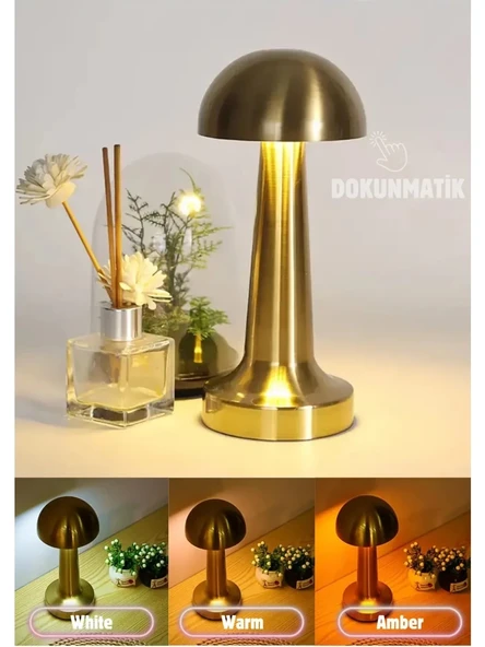 Forlife Dekoratif Şarjlı LED Mantar Masa Lambası Gold FL-8055 (2818) - Resim 3