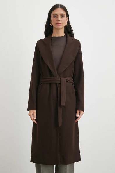 Kuşaklı Kaşe Kaban Kahve - Resim 5