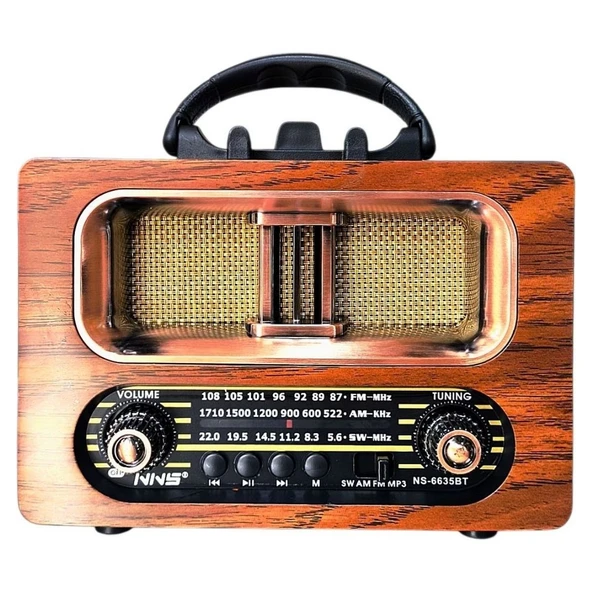 Büyük Boy Retro, Nostaljik, Ahşap Tasarım Bluetooth Hoparlörlü, Şarjlı, Taşınabilir FM/AM Destekli Radyo NS-6635 (2818) - Resim 3