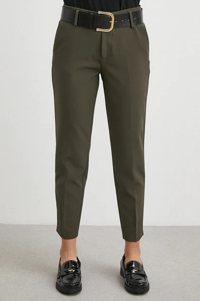Kemerli Havuç Paça Pantolon Haki - Resim 5