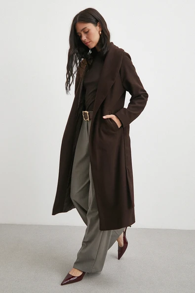 Kuşaklı Kaşe Kaban Kahve ürün görseli 1