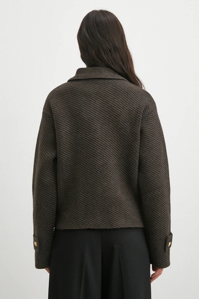 Polo Yaka Cepli Gold Düğmeli Ceket Kahve - Resim 6