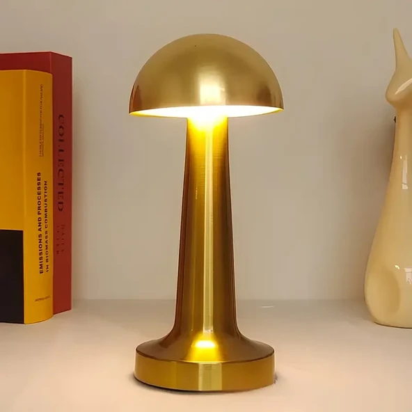 Forlife Dekoratif Şarjlı LED Mantar Masa Lambası Gold FL-8055 (2818) ürün görseli 1