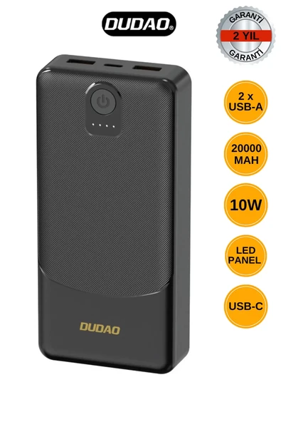 Powerbank Dudao K10Pro 2.4A 20000mAh 2 x USB-A - Siyah (2818) ürün görseli 1