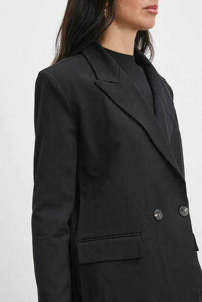 Çift Dügmeli Cep Kapaklı Blazer Ceket Siyah - Resim 5
