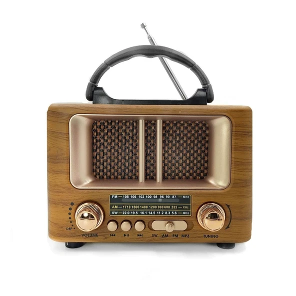 Küçük Mini Boy Retro Ahşap Tasarım Bluetooth Hoparlörlü Radyo – FM/AM Destekli, Şarjlı ve Taşınabilir Radyo NS-8108 (2818) ürün görseli 1