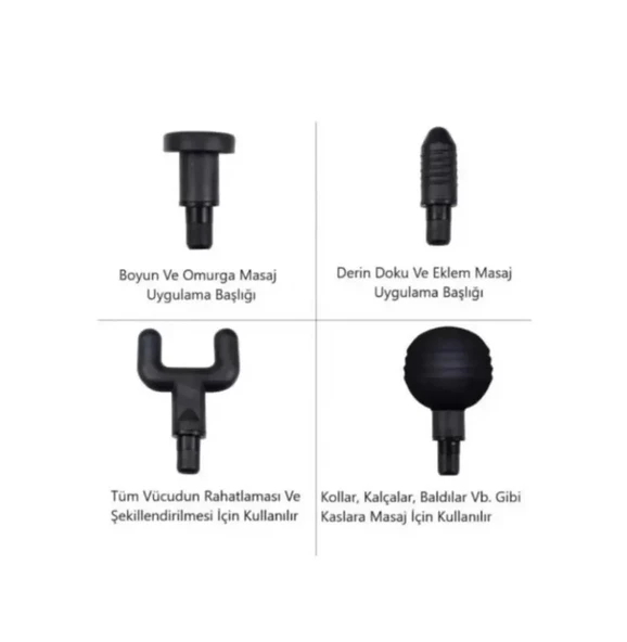 Yeni Nesil Darbeli Titreşimli Şarjlı Sporcu Masaj Tabancası 4 Başlıklı LC-002 (2818) - Resim 4