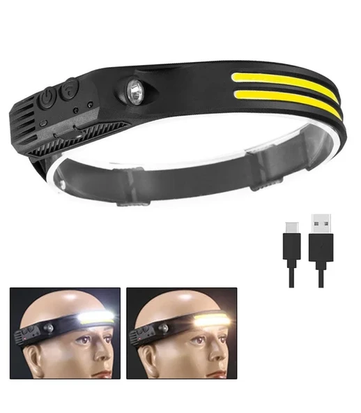 Sensörlü Far COB Led Far Şarj Edilebilir Kafa Feneri 18650 Dahili Pil Açık Hava Balıkçılık Kamp Baş Feneri Fener (2818) ürün görseli