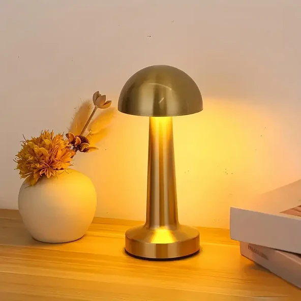 Forlife Dekoratif Şarjlı LED Mantar Masa Lambası Gold FL-8055 (2818) - Resim 2