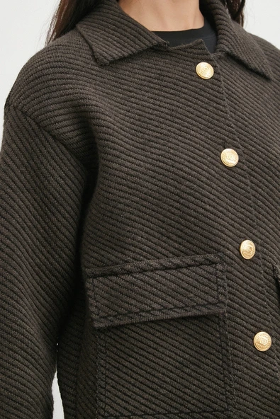 Polo Yaka Cepli Gold Düğmeli Ceket Kahve - Resim 5