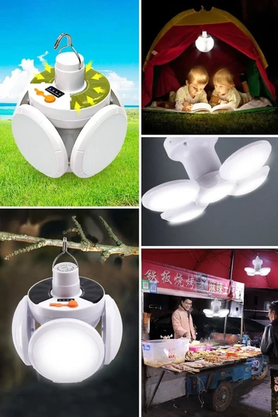 Solar Güneş Enerji Ve Usb Sarjlı 5 Kanatlı Led Lamba (2818) - Resim 2