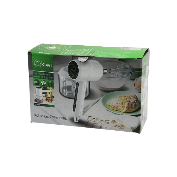KİWİ KC-8232 2İN1 USB ŞARJLI MİKSER - DOĞRAYICI 20W200ML3-KADEME HIZ=IŞIKLI GÖSTERGE DC 5V / 1ALİ-İON PİL:1500mAh (5224) AZ-5224Gok111945 ürün görseli