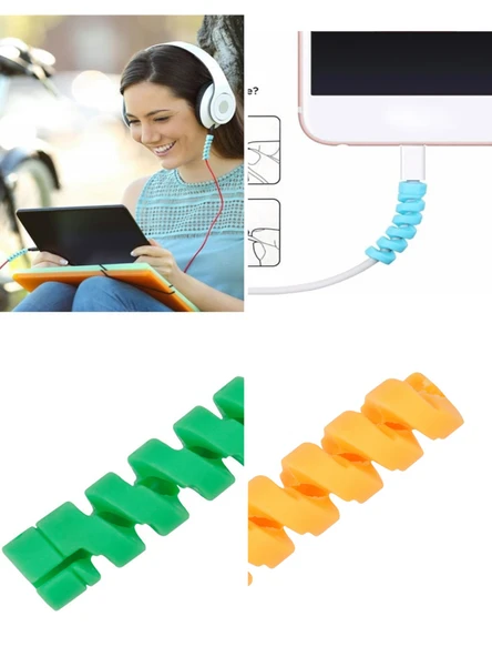 Renkli Spiral Kablo Koruyucu Şarj ve Kulaklık Kablo Kırılma Önleyici Silikon Koruma Evrensel Uyum ürün görseli