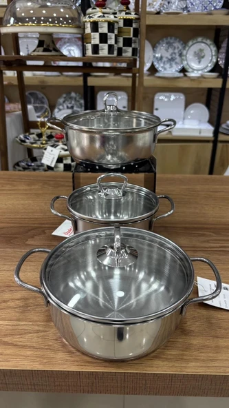 Gülsan Bahar 6 Parça Mini Tencere Seti Cam Kapaklı-Kendinden dekorlu Paslanmaz Çelik - Resim 4