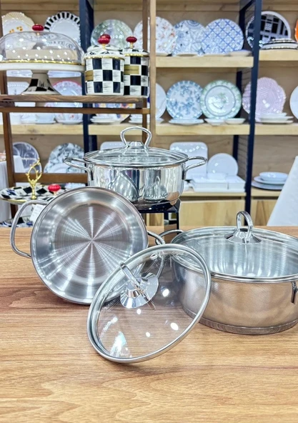 Gülsan Bahar 6 Parça Mini Tencere Seti Cam Kapaklı-Kendinden dekorlu Paslanmaz Çelik ürün görseli