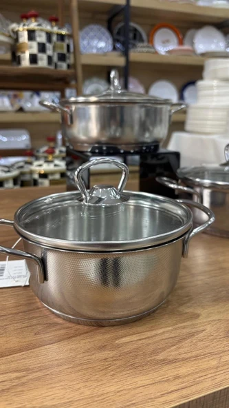 Gülsan Bahar 6 Parça Mini Tencere Seti Cam Kapaklı-Kendinden dekorlu Paslanmaz Çelik - Resim 2