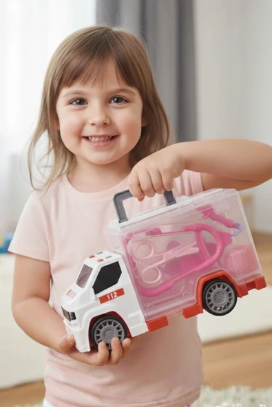 Büyük Boy Ambulans Arabalı 10 Parça Doktor Seti – 2in1 Oyun Seti - Resim 3