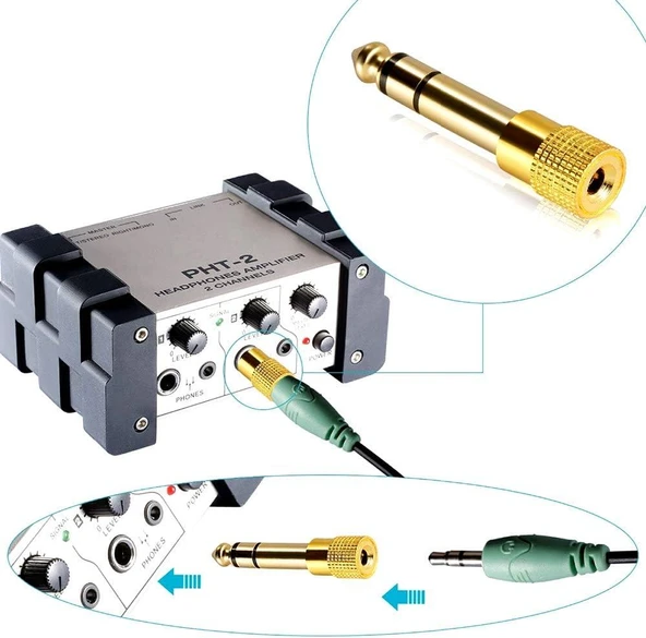 PrimeX PX-4458 6.3 mm Erkek To 3.5 mm Dişi Çevirici Dönüştürücü Jack Adaptörü, 6.3mm Ses Koonektör - 6