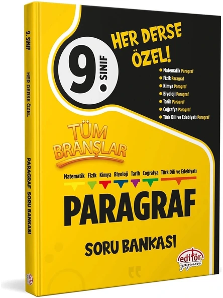 9. Sınıf Tüm Branşlar Paragraf Soru Bankası Editör Yayınları ürün görseli 1