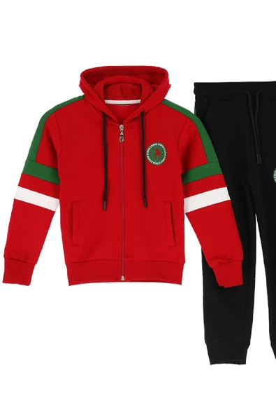 Erkek Çocuk Eşofman Takım-Fermuarlı-Kapüşonlu-Şeritli 12-16 Yaş 12378 - Resim 2