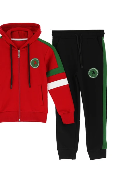 Erkek Çocuk Eşofman Takım-Fermuarlı-Kapüşonlu-Şeritli 12-16 Yaş 12378 - Resim 3
