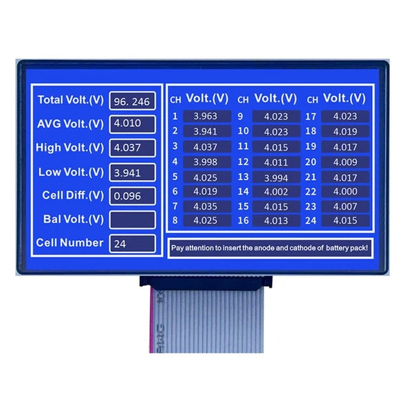 Powtify M6T24 Kasasız 24S Kanallı Yüksek Hassasiyetli Lityum Batarya Gerçek Zamanlı Voltaj Analizörü