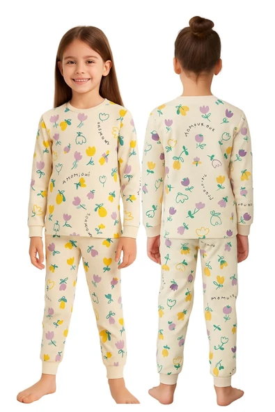 Magnifi Ove Yazılı Lale Baskılı Kız Çocuk Pijama Takımı - Resim 5