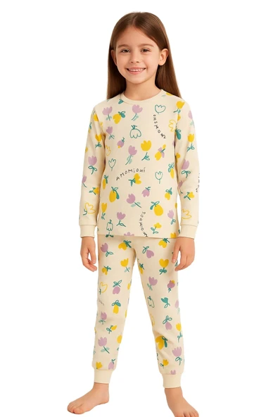 Magnifi Ove Yazılı Lale Baskılı Kız Çocuk Pijama Takımı ürün görseli