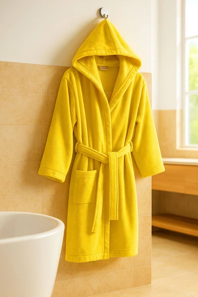 Genç Kız / Erkek Çocuk Kapşonlu Garson Boy Kadife Bornoz %100 Pamuklu - 10