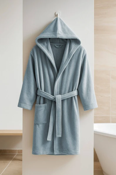 Genç Kız / Erkek Çocuk Kapşonlu Garson Boy Kadife Bornoz %100 Pamuklu - 2