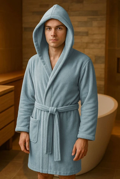 Genç Kız / Erkek Çocuk Kapşonlu Garson Boy Kadife Bornoz %100 Pamuklu - 4