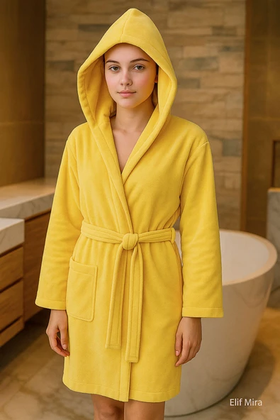 Genç Kız / Erkek Çocuk Kapşonlu Garson Boy Kadife Bornoz %100 Pamuklu - 8