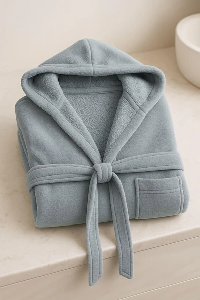 Genç Kız / Erkek Çocuk Kapşonlu Garson Boy Kadife Bornoz %100 Pamuklu - 5