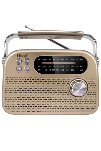 KBroad KTF-2026 Sarı Full Band Radyo - Nostaljik Görünümlü, Şarjlı, Güçlü Ses Çıkışlı ürün görseli 1