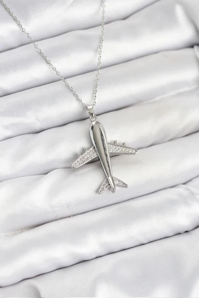 316L Çelik Zincir Gümüş Renk Uçak Model Kadın Ke ürün görseli