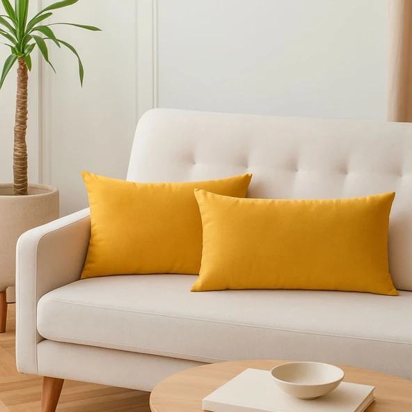 Soyoe Kırlent Kılıfı 2'li Sarı Renkli Dekoratif Yastık Kılıfı 30x50