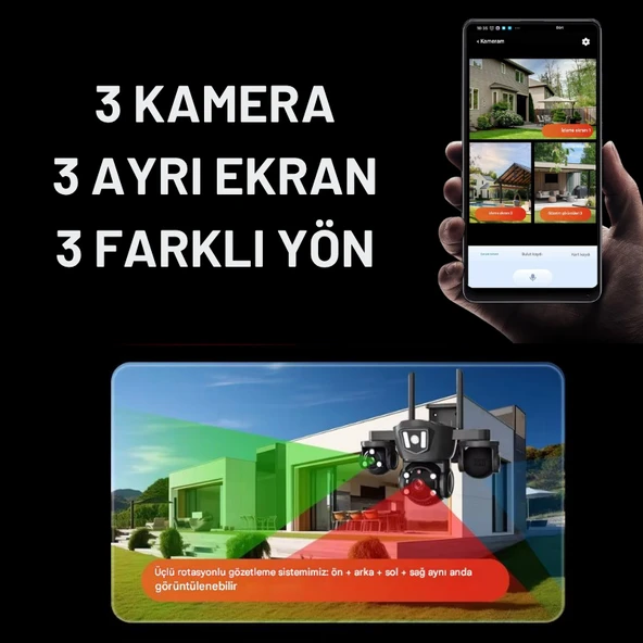 MPI MIZU 18MP WİFİ Güvenlik Kamerası 3 Kameralı Türkçe PTZ Hareketli Gece Görüşlü Akıllı Kamera - 5
