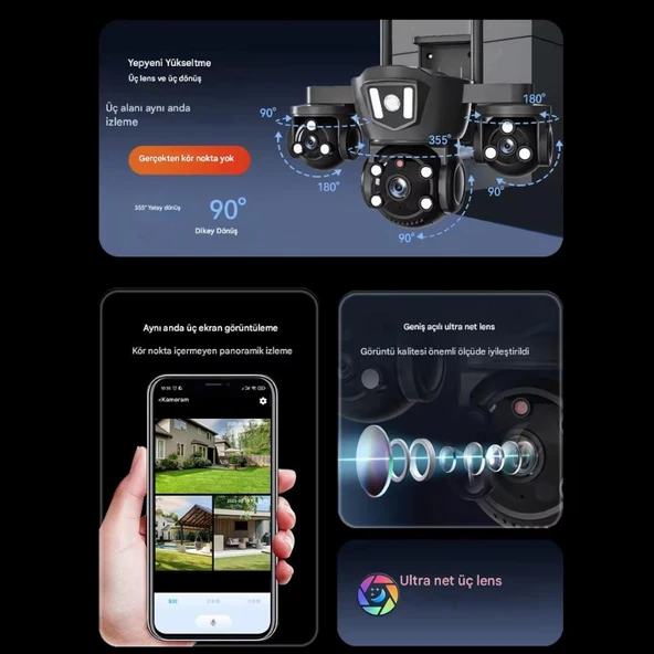 MPI MIZU 18MP WİFİ Güvenlik Kamerası 3 Kameralı Türkçe PTZ Hareketli Gece Görüşlü Akıllı Kamera - 2