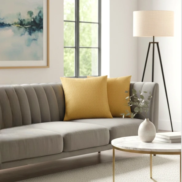 Soyoe Kırlent Kılıfı 2'li Hardal Sarısı Renkli Dekoratif Yastık Kılıfı 45x45 - 2