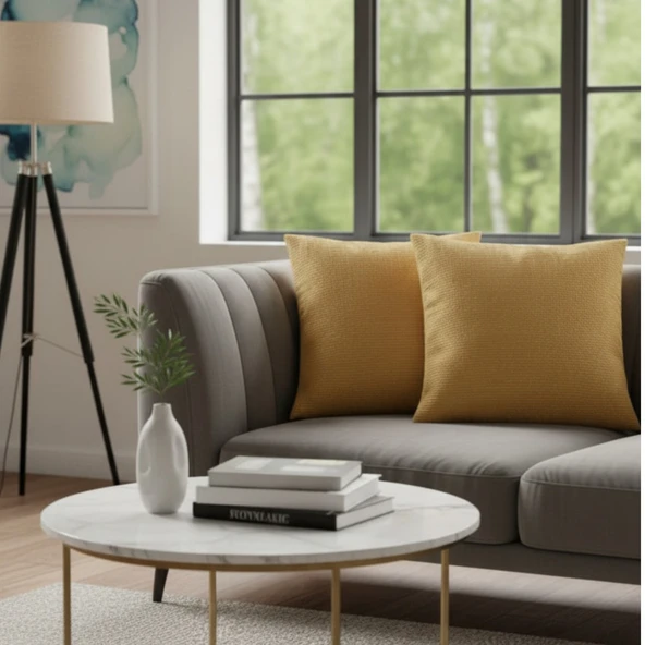 Soyoe Kırlent Kılıfı 2'li Hardal Sarısı Renkli Dekoratif Yastık Kılıfı 45x45