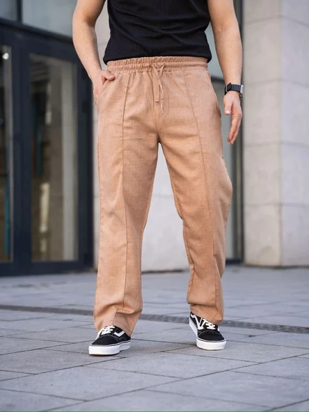Erkek Keten Cepli Çıma Dikişli jogger Buggy Pantalon Rahat kalıp - Kahverengi - Resim 6