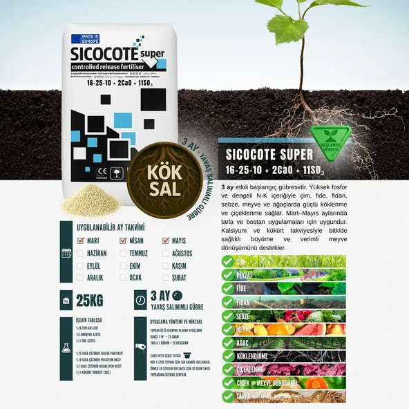 SICOCOTE NPK GÜBRE 16-25-10 (25 KG) - 2