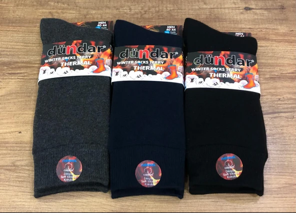 3 Lü Dündar Erkek Termal Havlu Kışlık Soket Dikişsiz Çorap 40 - 44 No - 2