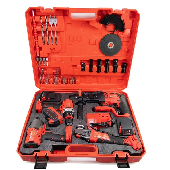 Prohummer PH303 Profesyonel Yeni Kırmızı 4lü Set Makine - 1100Nm Somun Sökme, Kırıcı Delici, 125mm Avuç Taşlama, 13mm Vidalama Matkap - Resim 7