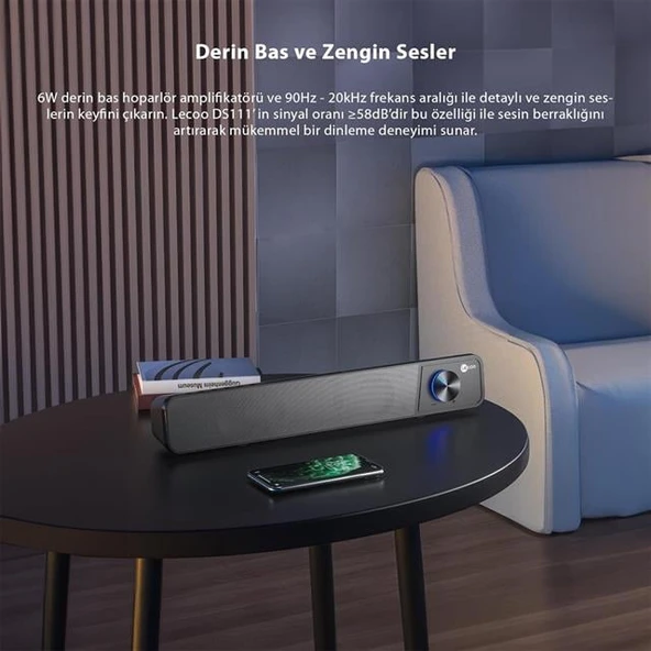 Lenovo Lecoo DS111 6W Kablolu Bluetooth Stereo TV Monitör Soundbar Hoparlör - Resim 2