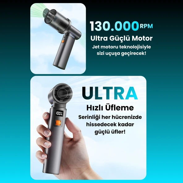F1 Violent Turbo Jet Fan 130000RPM Ultra Güçlü Motor Güçlü Vakum 4000MAH Bataryalı Üflemeli - Resim 2