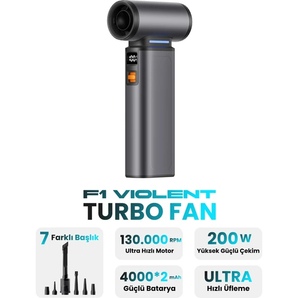 F1 Violent Turbo Jet Fan 130000RPM Ultra Güçlü Motor Güçlü Vakum 4000MAH Bataryalı Üflemeli ürün görseli 1
