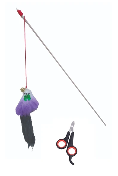 2li Set Ahşap Tüylü Çıngıraklı Kedi Oltası Evcil Hayvan Tırnak Makası ürün görseli 1