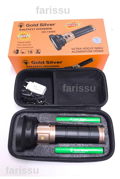 KALİTE Gold Silver Gs-14800 | 100w Ultra Güçlü Alüminyum El Feneri – 6000 Lümen - Resim 2