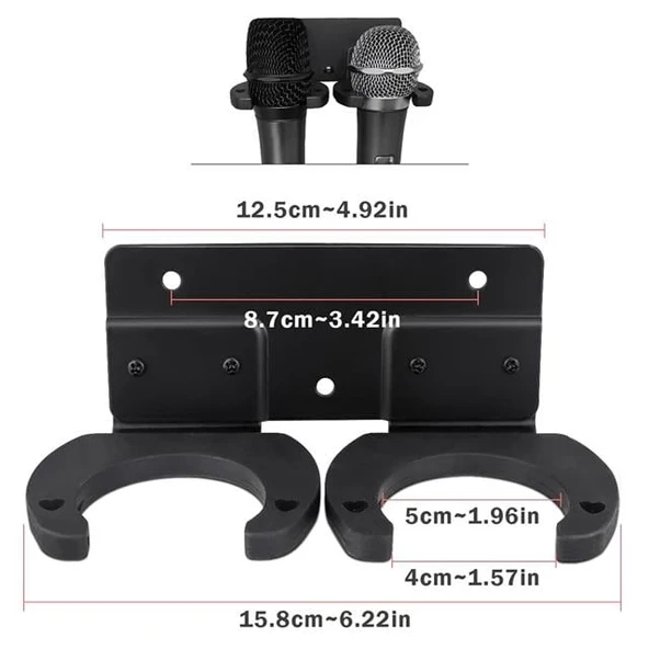 PowerMaster PM-26938 Duvara Monte Çift Mikrofon Tutucu Askı Metal Gövde - Resim 3